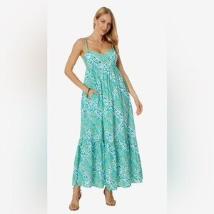 🌴 Lilly Pulitzer Hiedi Cotton Maxi Dress 💙💚 Size 14 so so pretty! ☀️☀️